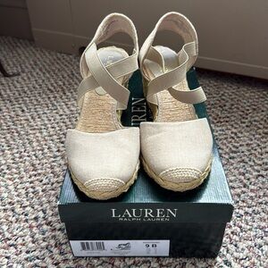 Woman’s Ralph Lauren Casandra Eucalyptus Linen Espadrille Size 9B - Tan